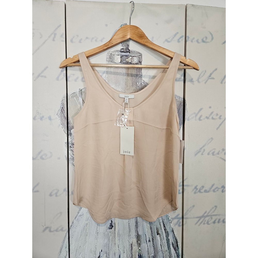 NWT Joie Caelen 100% Silk Tank Top XXS Pink Sky Scoop Neck Button Front Layering